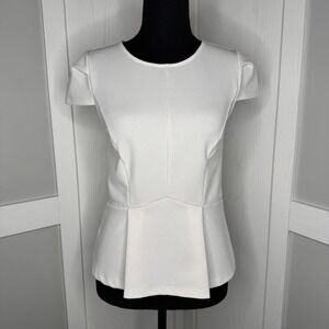 Women's Ann‎ Taylor Short Sleeve White Peplum Top Size XXSP Polyester Spandex